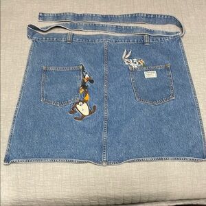 Looney Tunes Denim Apron Embroidered Bugs Bunny Tasmanian Devil Daffy Cooking